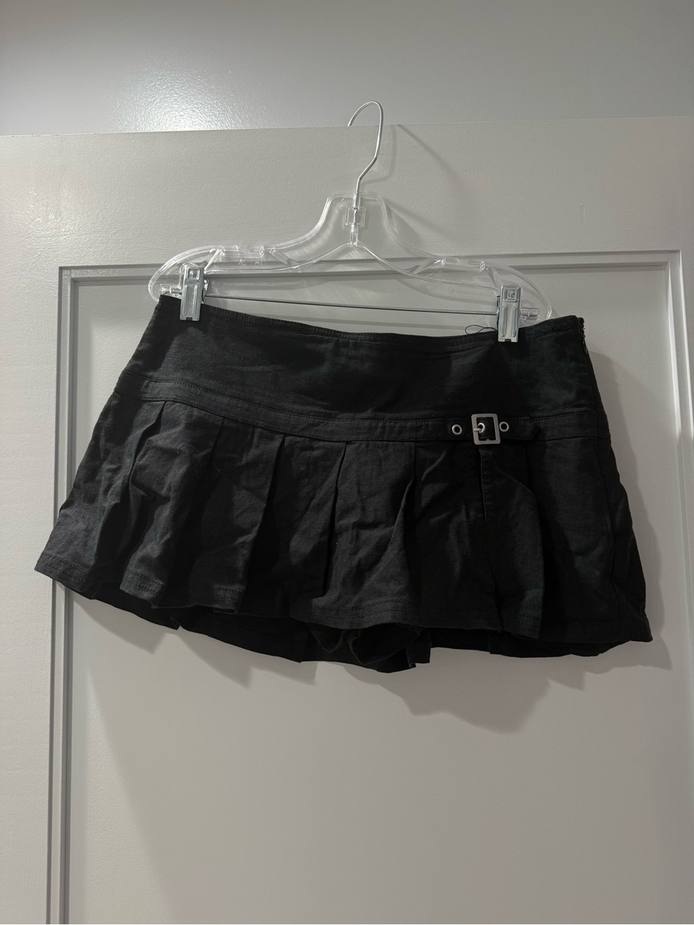 BDG Black Pleated Mini Skirt with Buckle Detail